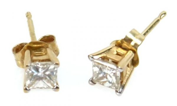 Pair of princess cut diamond earrings