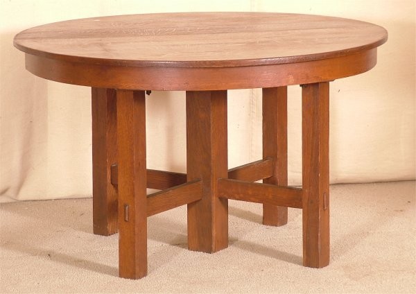 STICKLEY BROS OAK ARTS & CRAFTS ROUND DINING EXT TABLE...