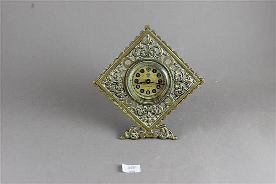 "BRITISH UNITED CLOCK CO" ORNATE BRASS EASEL DESK CLOCK, 6"