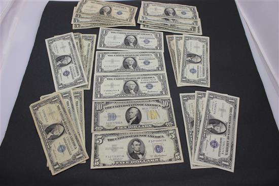 MIXED LOT CURRENCY INCLUDING SERIES 1934A $10 SILVER CERTIFICATE