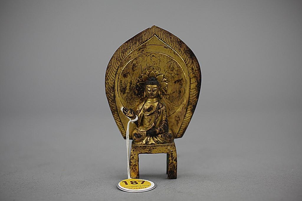 Antique chinese carved gilt bronze seated buddha