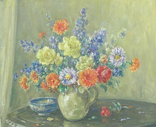 Owen Bowen (1873-1967): Still life of flowers oil