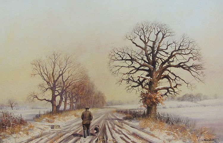 Kevin Walsh (British 1950-): A Walk in Snow Covered Farmland