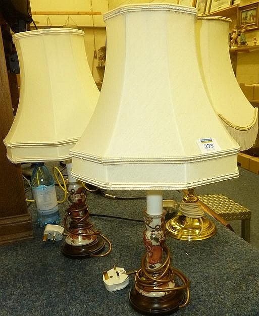 Pair candlestick table lamps and brass table lamp
