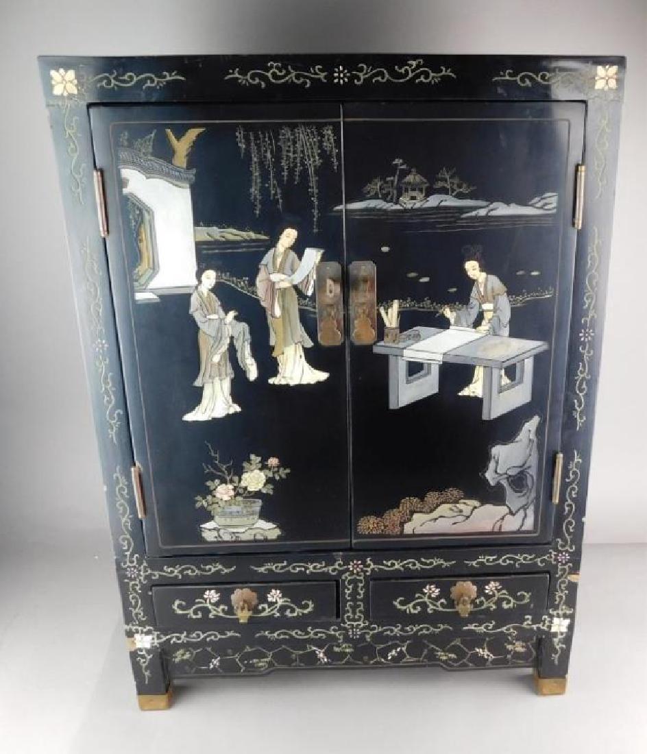 Chinese Black Lacquer Mother of Pearl Inlaid Chest