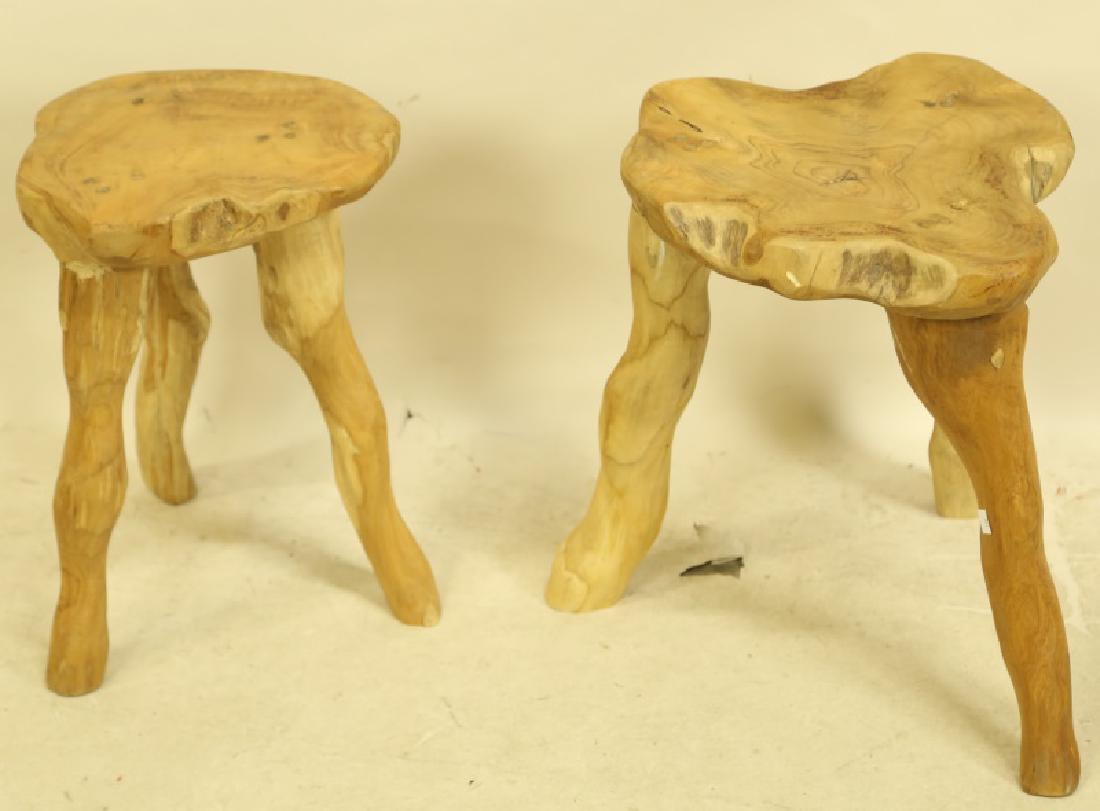 Pair of rustic wood carved stools