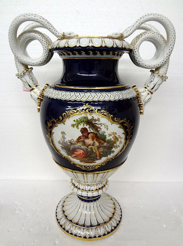 Meissen Hand Painted Porcelain 2 Handled Figural Vase