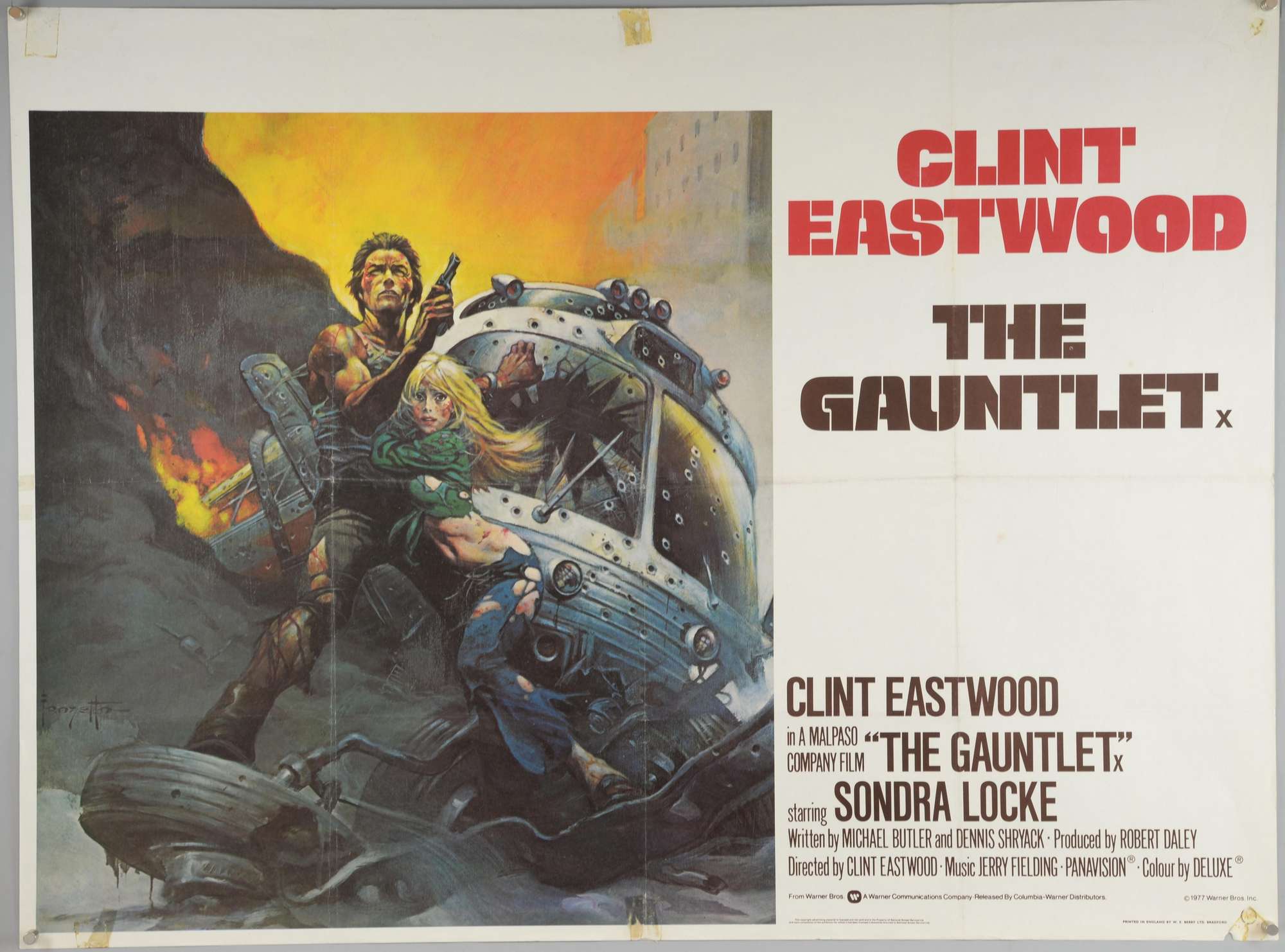 The Gauntlet (1977) British Quad film poster, artwork by Frank Fazetta, starring Clint Eastwood, Warner Bros, folded, 30 x 40 inches