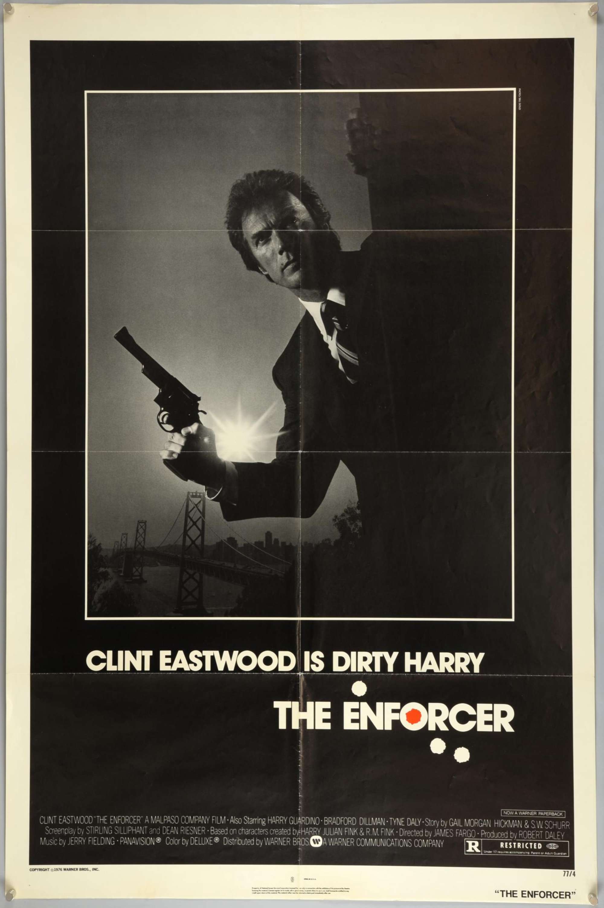 The Enforcer (1977) One Sheet film poster, starring Clint Eastwood, Warner Brothers, folded, 27 x 41 inches