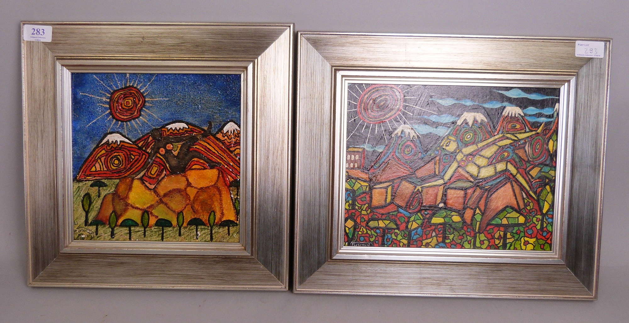 Florestan, two modernist landscapes 23cm x 23cm and 28cm x 22cm