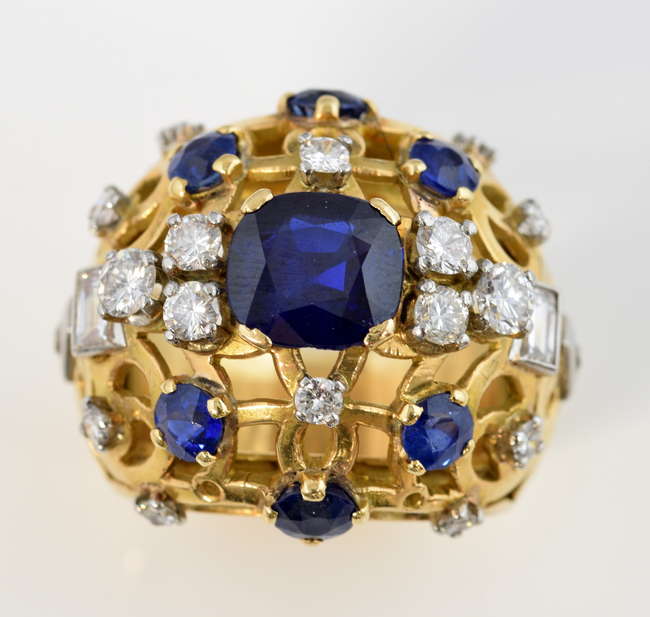 Vintage sapphire and diamond bombe ring