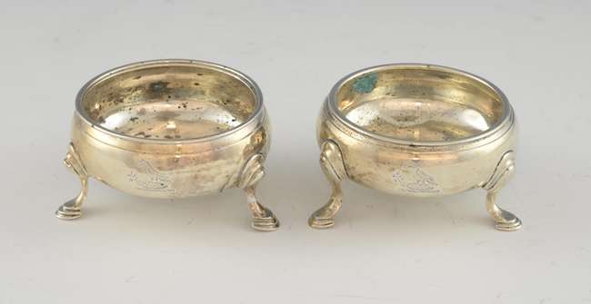 Matched pair of George II/III silver cauldron salts
