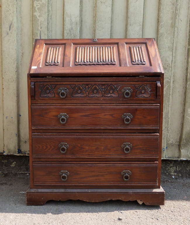 An Old Charm oak reproduction fall front bureau
