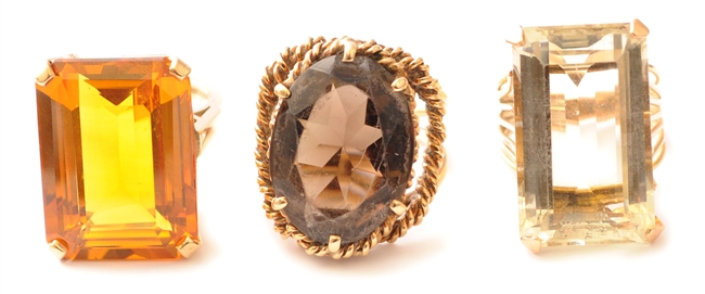 Three gem set rings, to include a 9ct gold