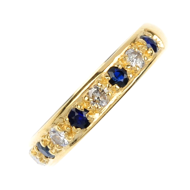 18ct gold sapphire and diamond half eternity band ring.