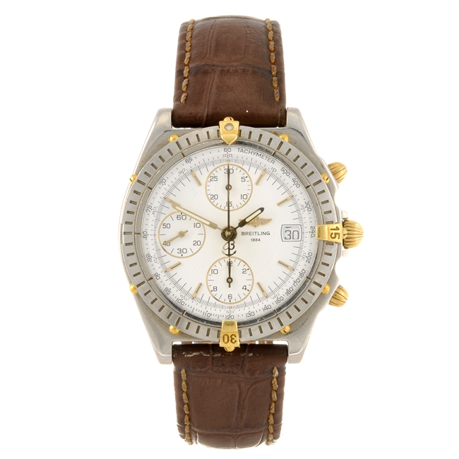 A stainless steel automatic gentleman's Breitling Chronomat wrist watch.