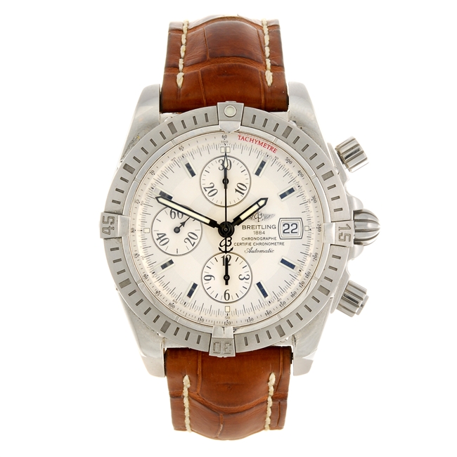 A stainless steel automatic gentleman's Breitling Chronomat Evolution wrist watch.