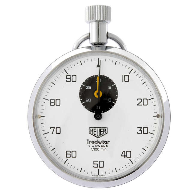 An open face Trackstar stopwatch by Heuer.
