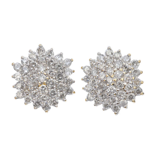 A pair of 9ct gold diamond cluster ear studs.