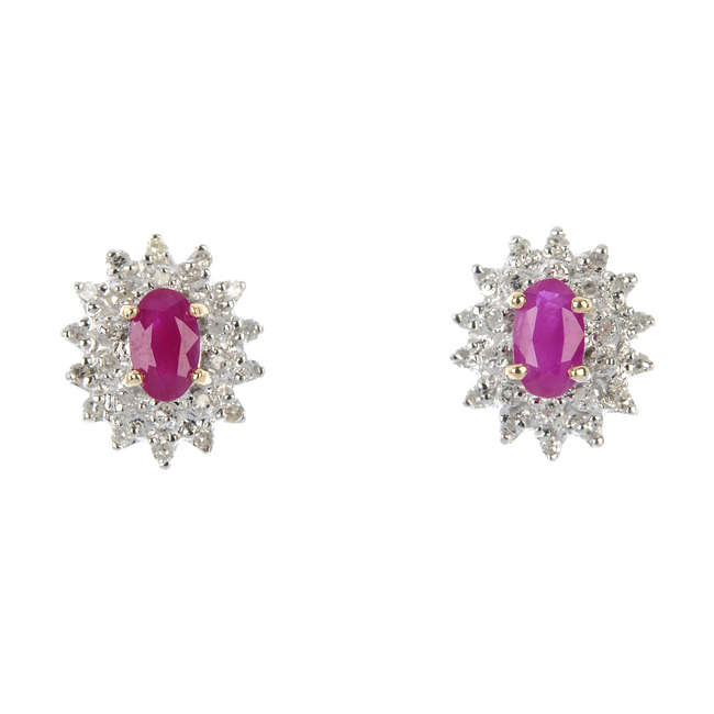 A pair of 9ct gold ruby and diamond cluster ear studs.