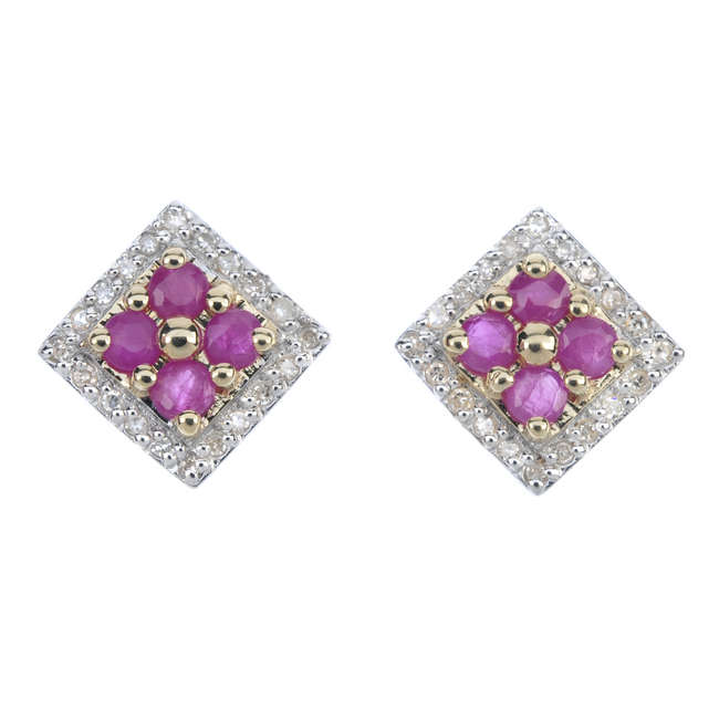 A pair of 9ct gold ruby and diamond cluster ear studs.