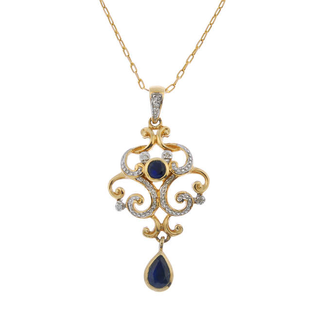 A selection of three 9ct gold gem-set pendants.