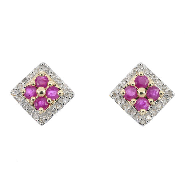 A pair of 9ct gold ruby and diamond cluster ear studs.
