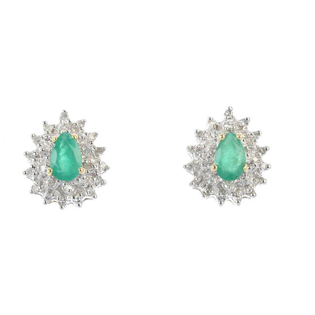 A pair of 9ct gold emerald and diamond cluster ear studs.