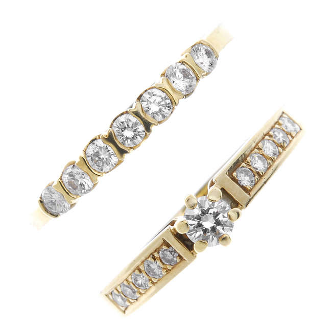 Two 14ct gold diamond rings.