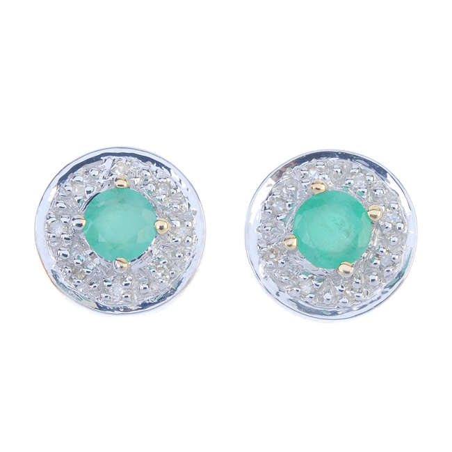 A pair of 9ct gold emerald and diamond cluster ear studs.