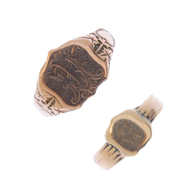 Two early 20th century gold signet rings.