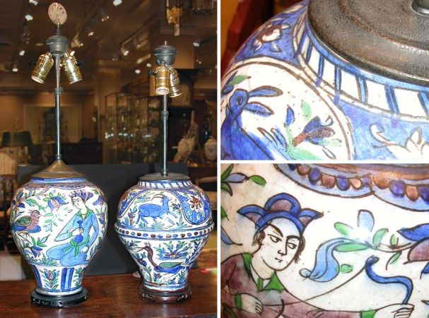 Pair of Isnik Glazed Earthenware Lamps