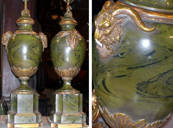 Pair of Neoclassical Style Faux Marble Urn-Form Lamps