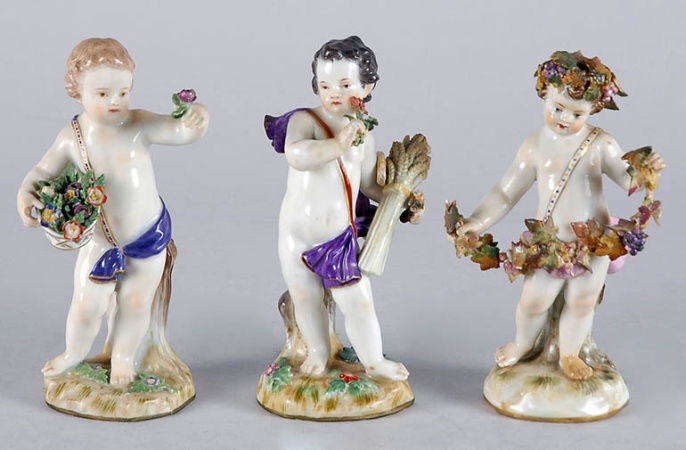 Three Meissen Porcelain Figures of Putti
