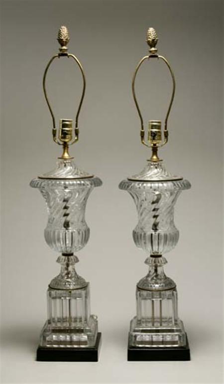 Pair of Baccarat Style Crystal Lamps