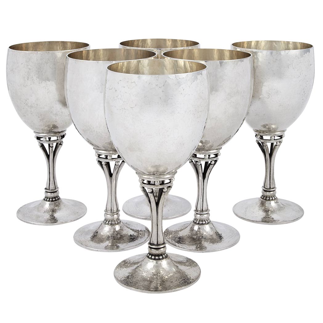 Set of Twelve Georg Jensen Sterling Silver Wine Goblets