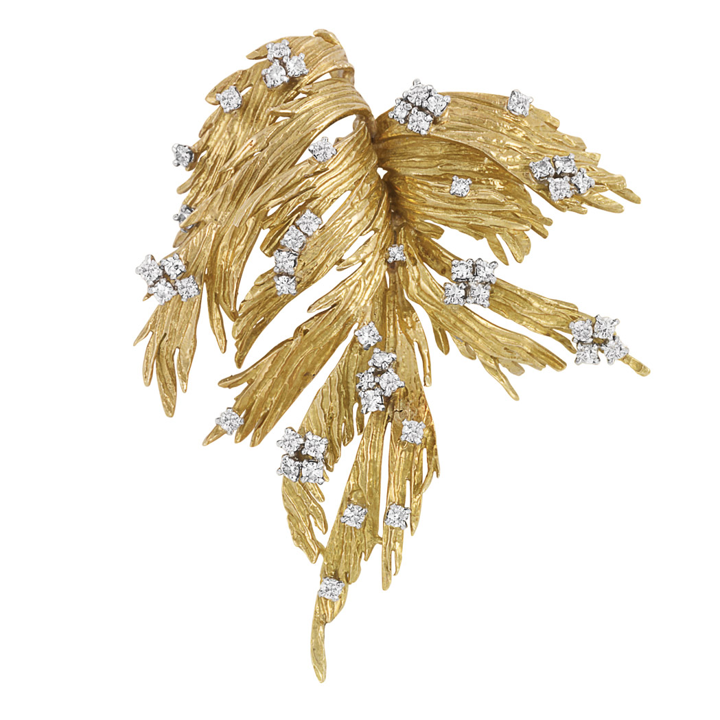 Gold, Platinum and Diamond Leaf Clip-Brooch, Chaumet