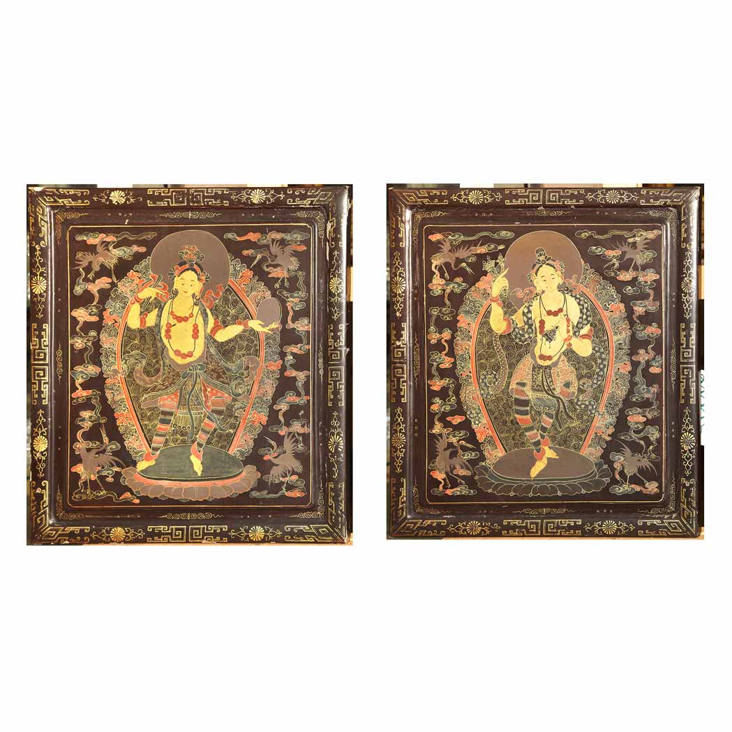 Pair of Asian Lacquered Panels