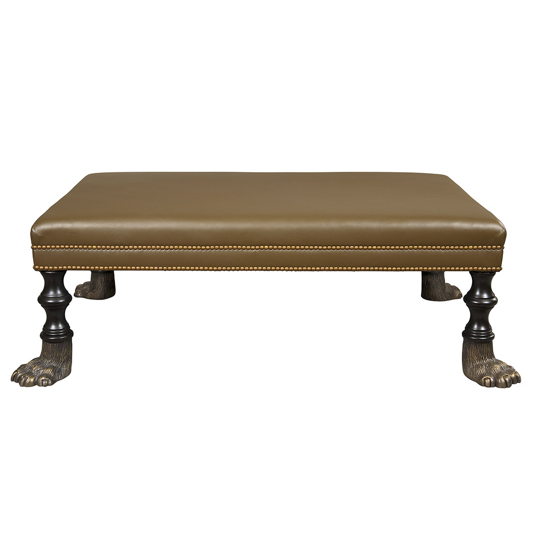 Leather Upholstered Nailhead Trim Ottoman