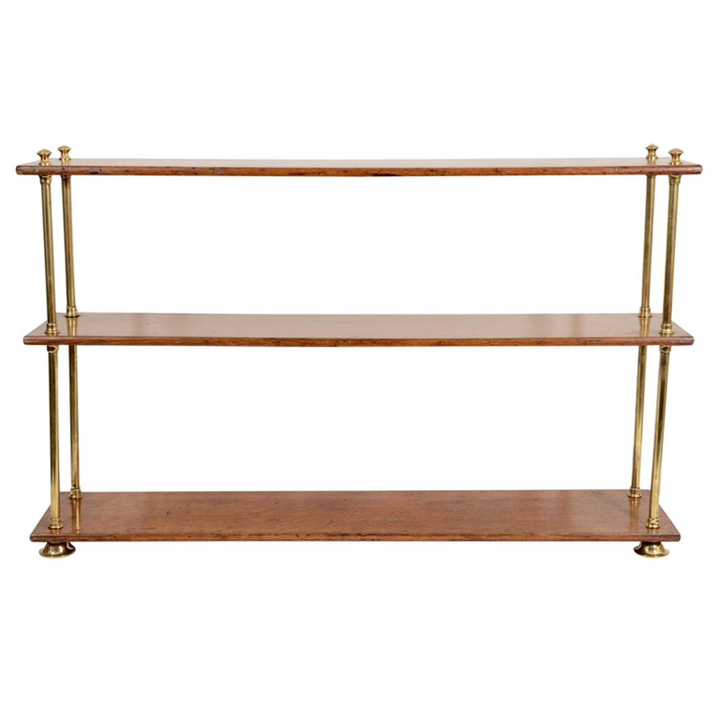 English Brass and Oak Hanging Shelf