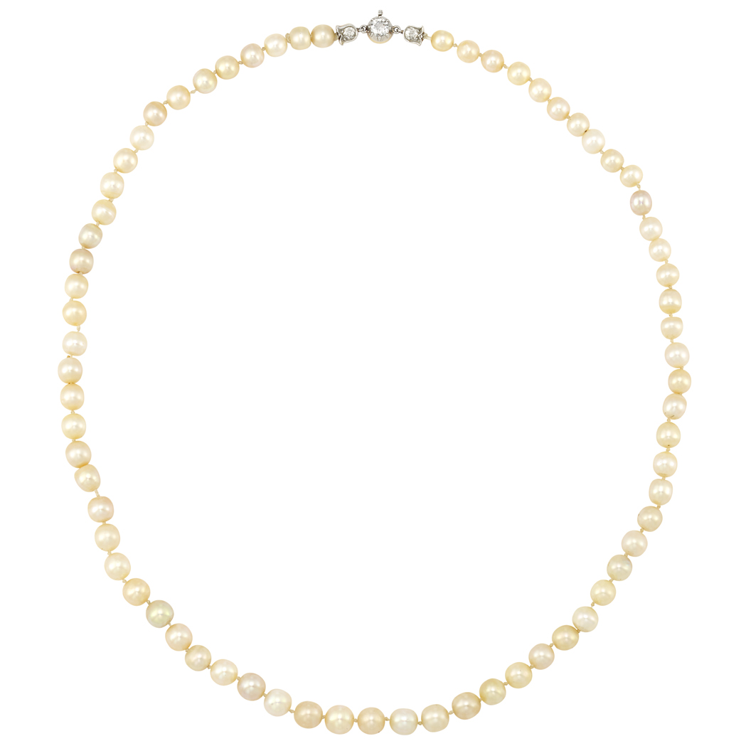 Natural Pearl Necklace with Platinum, Gold and Diamond Clasp, Marcus