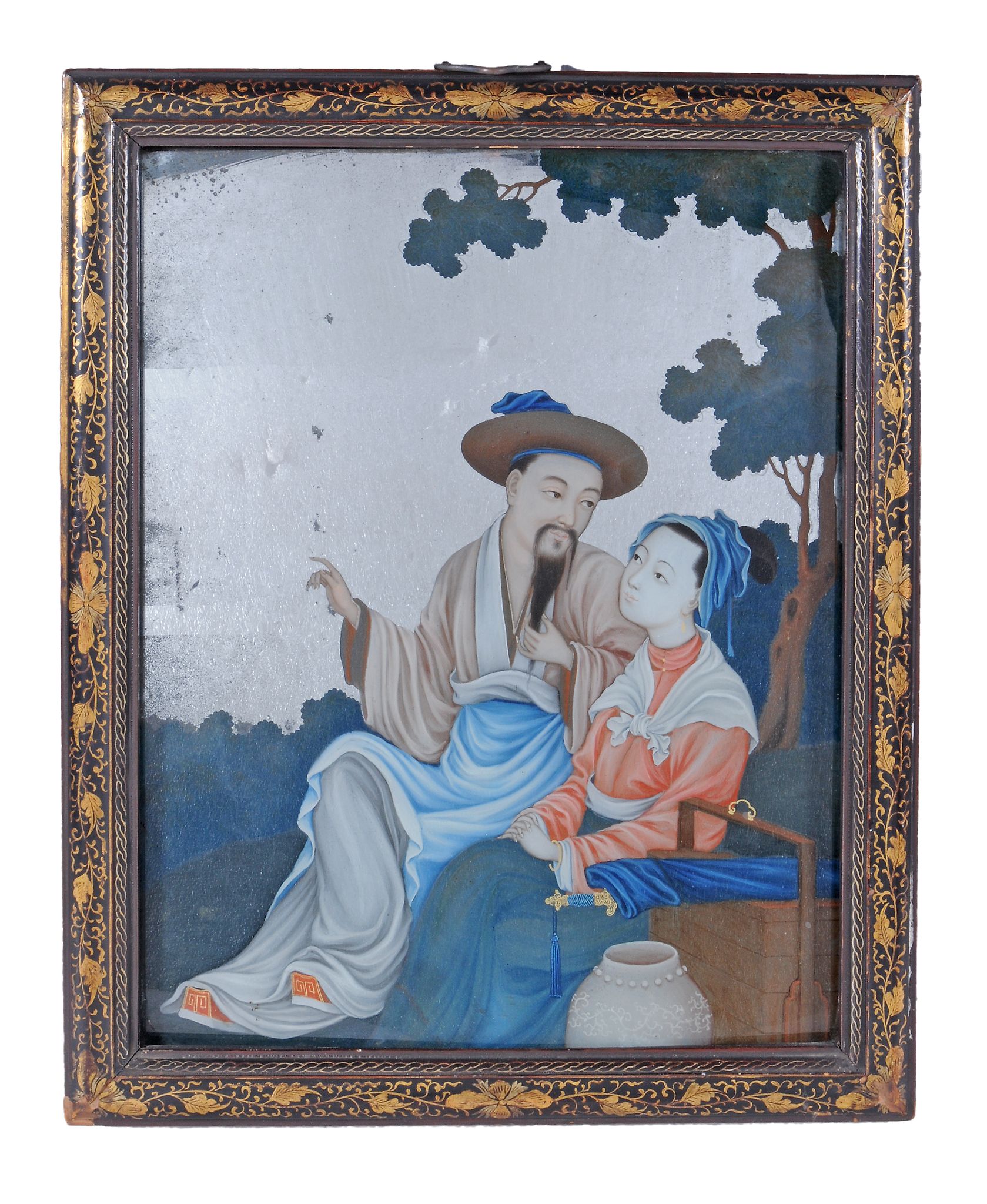 A Chinese export reverse glass mirror painting, Qing dynasty
