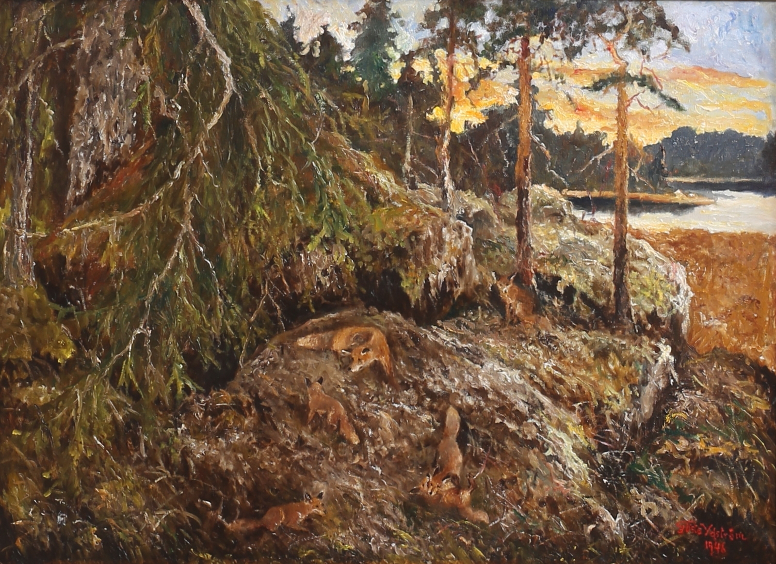 GÖSTA YDSTRÖM. Rävar. Olja på duk, signerad och daterad 1946.