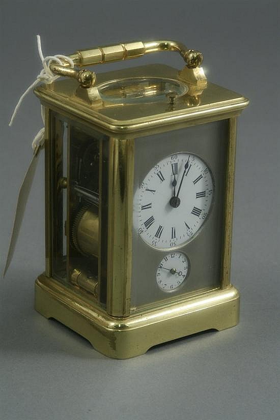 A French carriage clock with hour repeat by Drocourt, 6in.