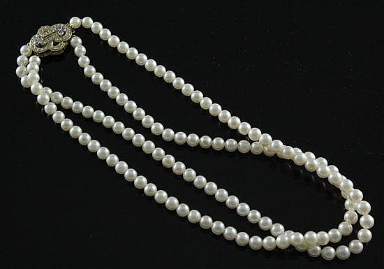 A two strand cultured pearl choker necklace,