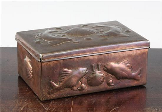 A Newlyn copper Arts & Crafts rectangular box, 5in.