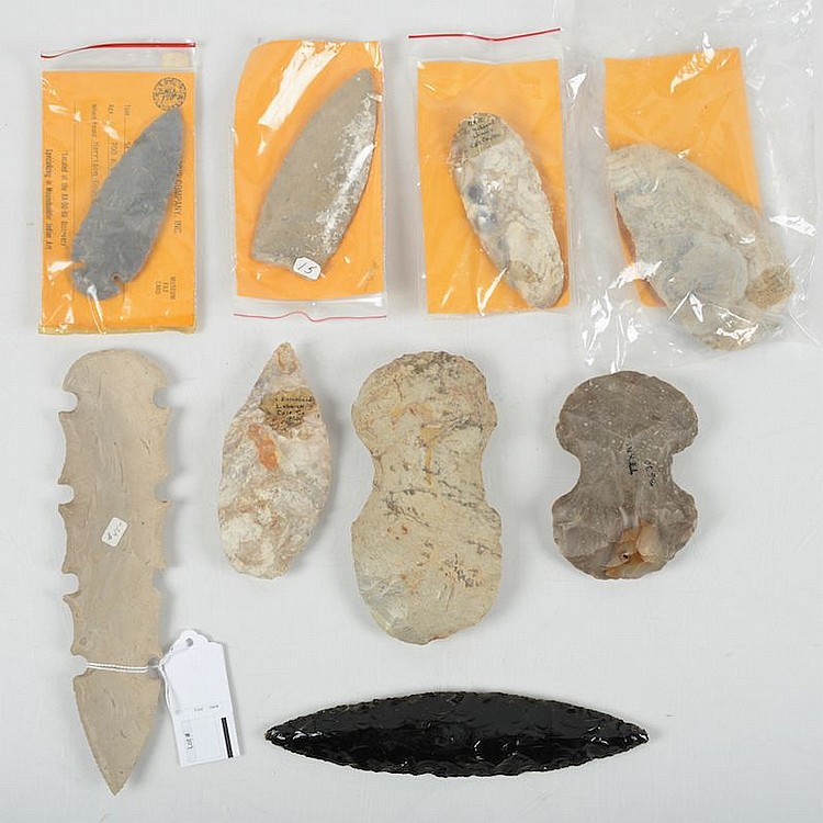 (9) Native American large stone projectile points