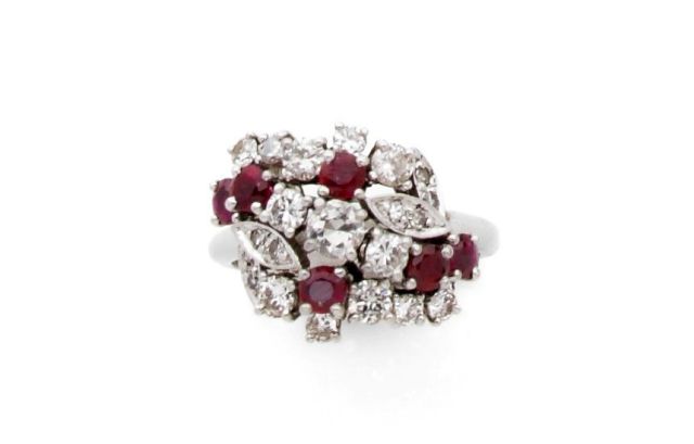 A DIAMOND, RUBY AND PLATINUM RING, BY CHAUMET