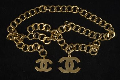 Chanel gold chain belt, With various size "CC" logo medallions.
