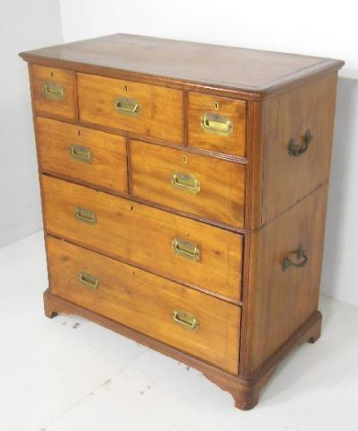 19th c. English Camphor wood 2 part campaign chest